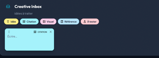 Capture de Creative Inbox et Parking Lot dans BookPilot